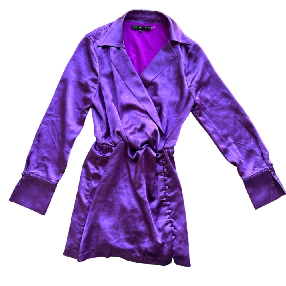 Endless Rose Purple Satin Wrap Mini Dress Long Sleeve Jewel Tone Size S
